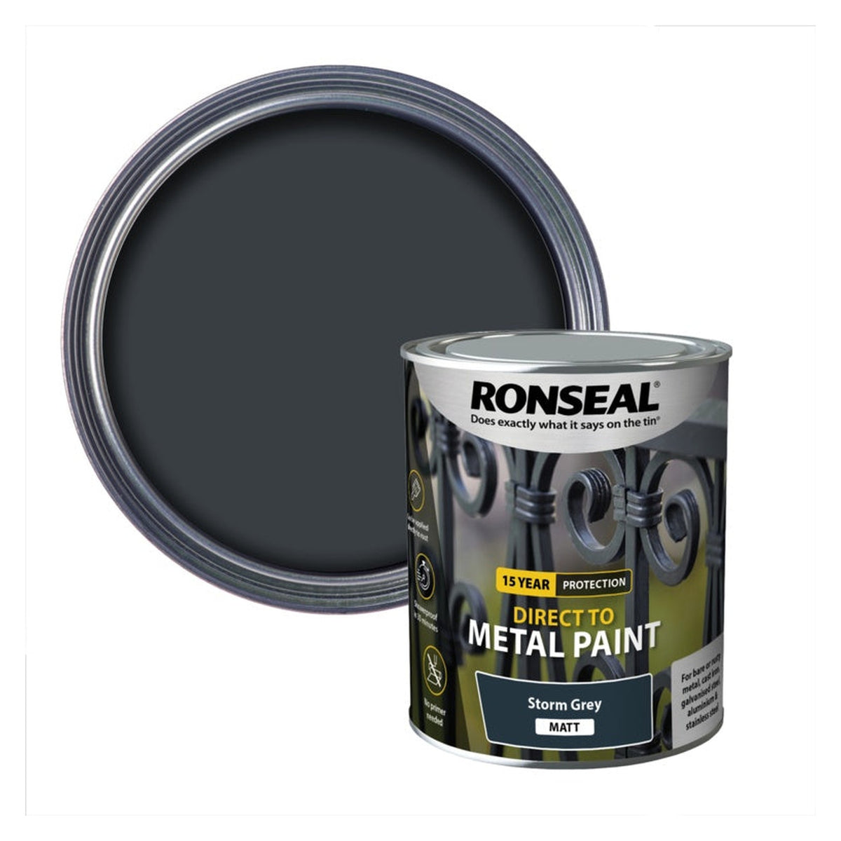 Ronseal Direct To Metal Paint 750ml tin in Storm Grey Matt