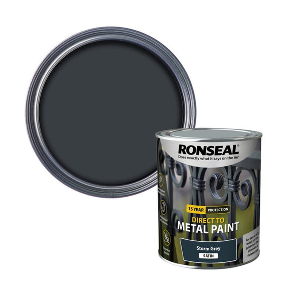 Ronseal Direct To Metal Paint 750ml tin in Storm Grey Satin