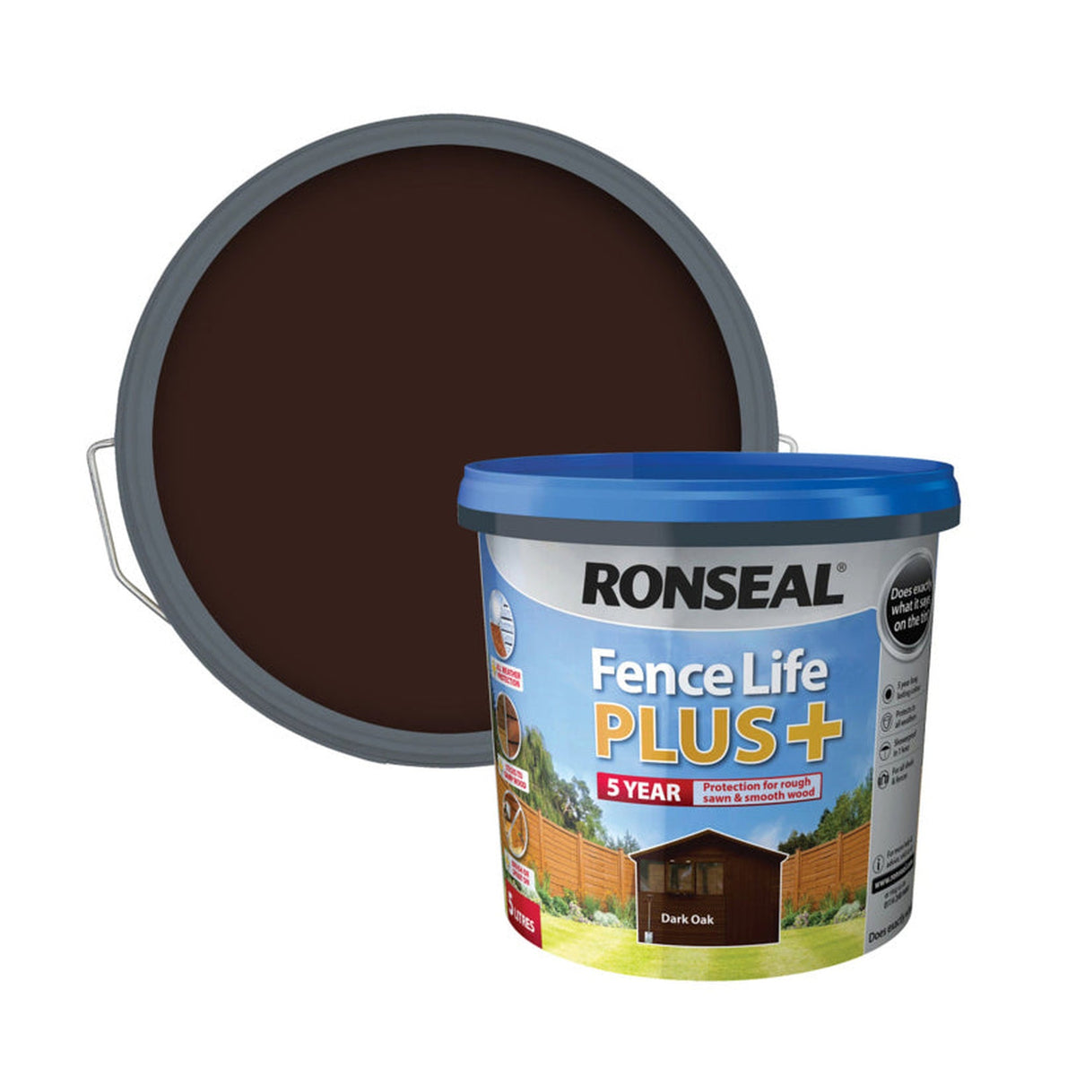 Ronseal Fence Life Plus 5L tin in Dark Oak