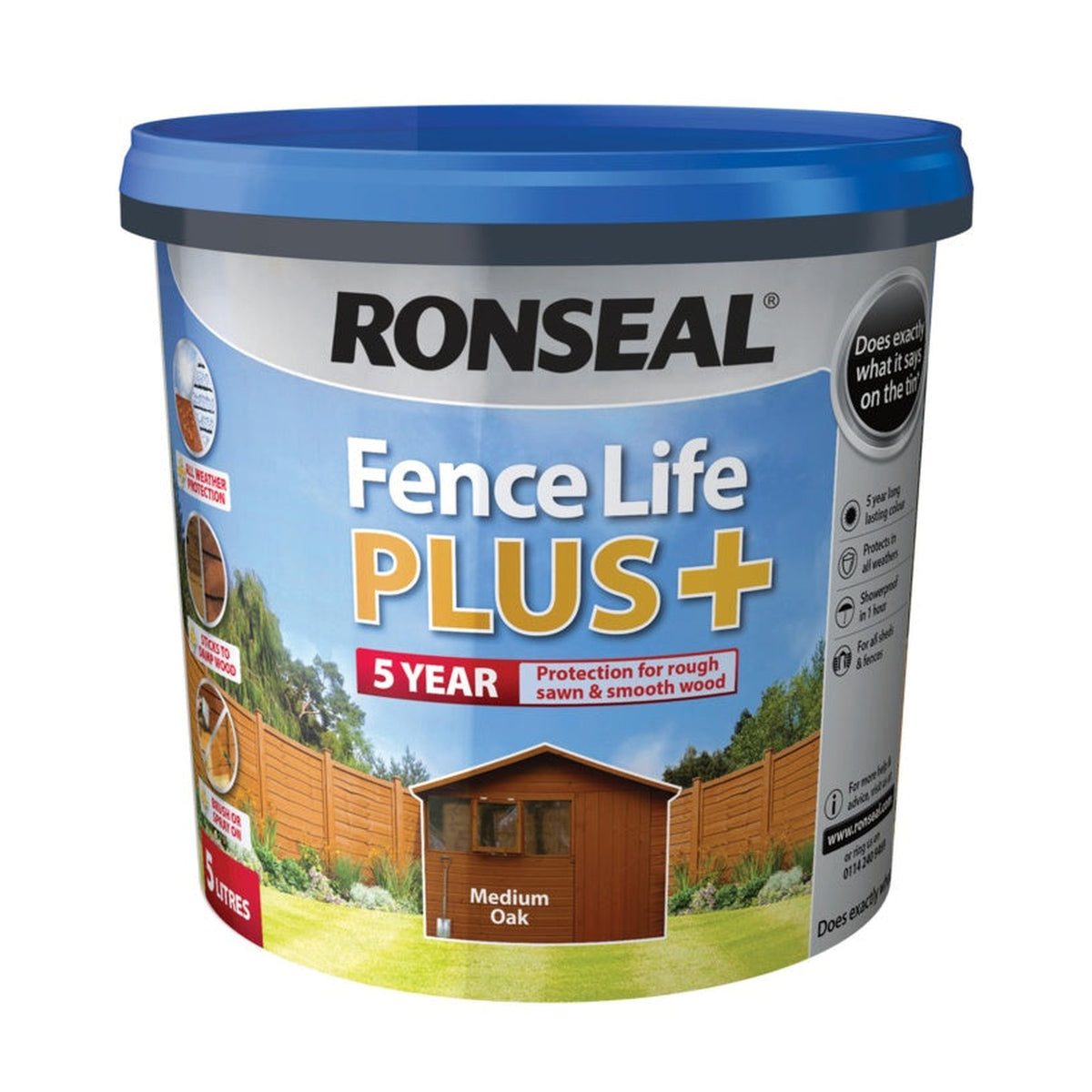 Ronseal Fence Life Plus 5L in Medium Oak, view 2