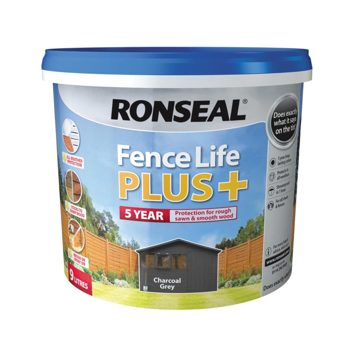 Ronseal Fence Life Plus 9L in Charcoal Grey, view 6