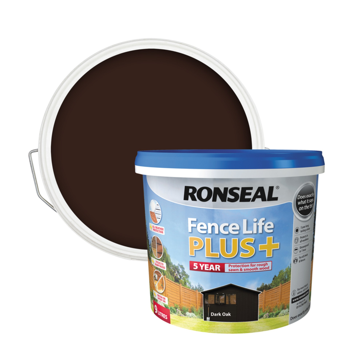 Ronseal Fence Life Plus 9L tub in Dark Oak