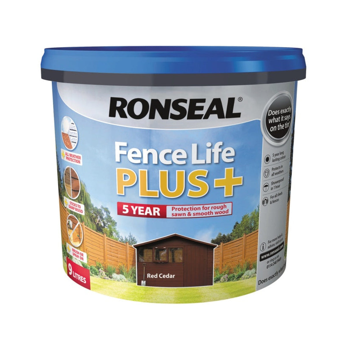 Ronseal Fence Life Plus 9L in Red Cedar, view 4