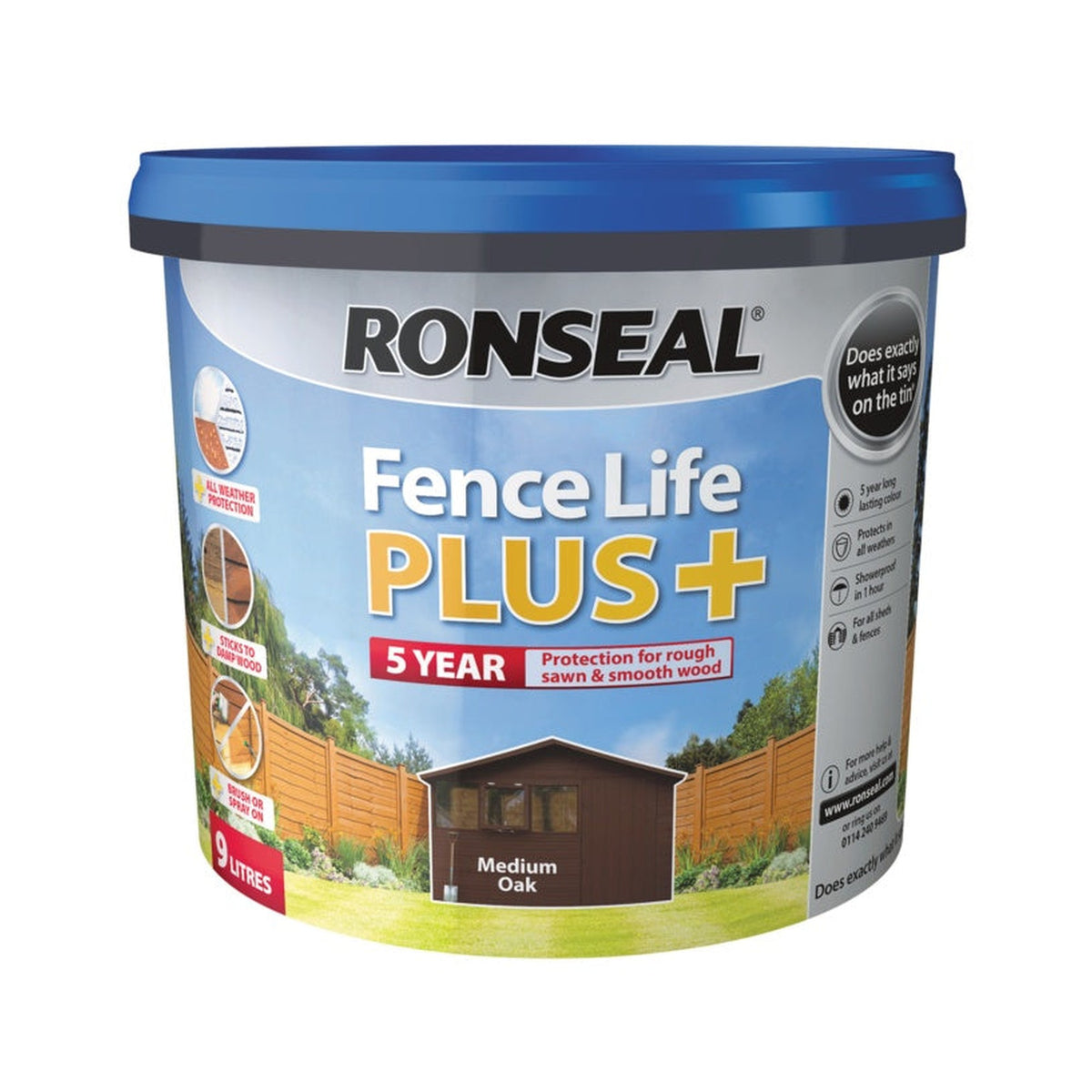 Ronseal Fence Life Plus Medium Oak 9L tub, view 5