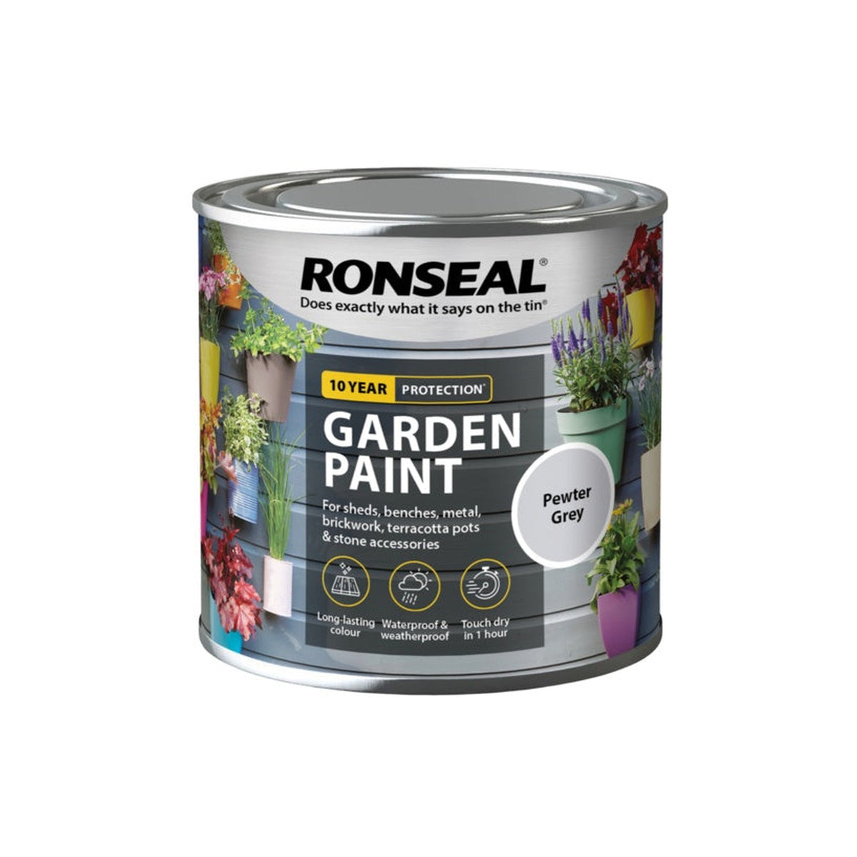 Ronseal Garden Paint 250ml tin in Pewter Grey, view 3