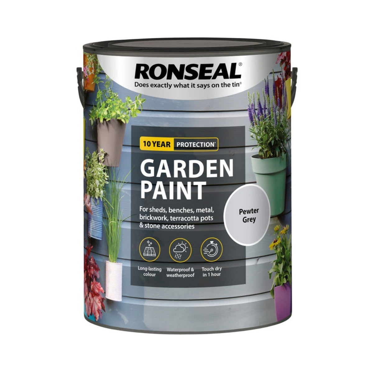 Ronseal Garden Paint 5L tin in Pewter Grey, view 4