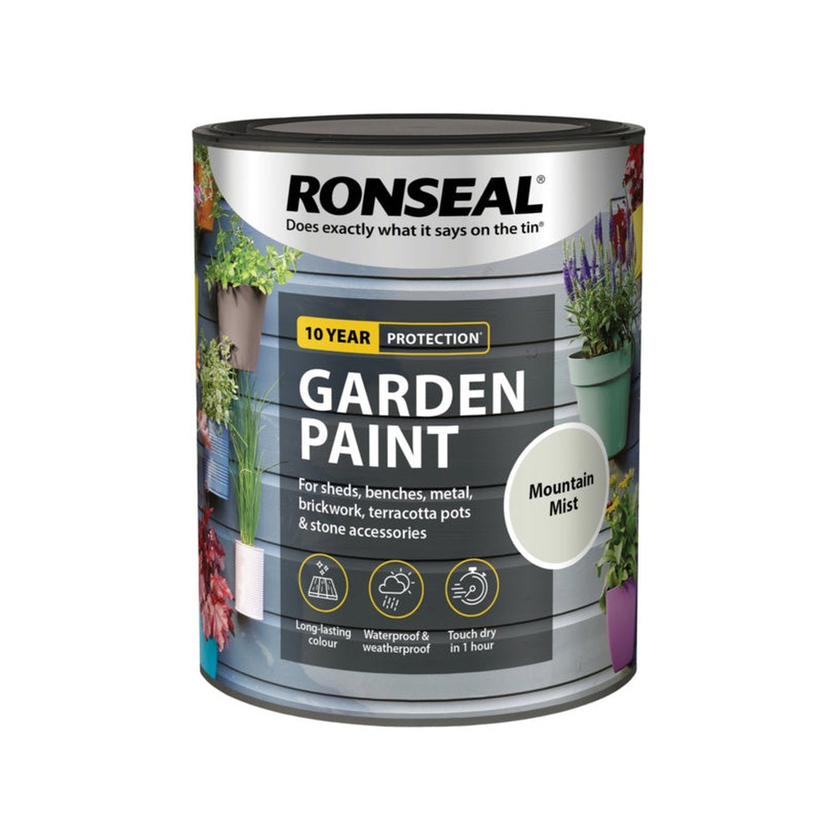Ronseal Garden Paint Mountain Mist 750ml tin, view 4