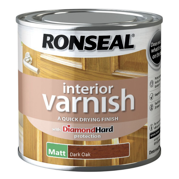 Ronseal interior varnish matt Dark Oak 250ml tin