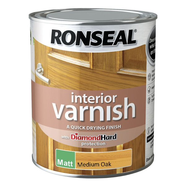 Ronseal Interior Varnish matt 750ml tin in Medium Oak