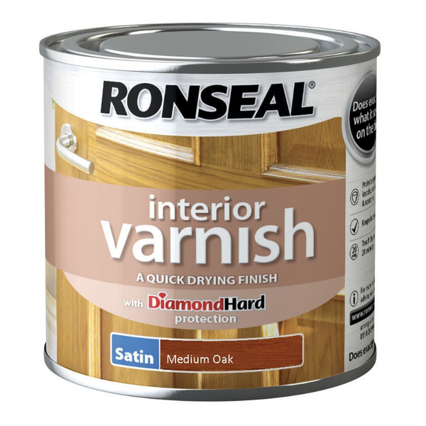 Ronseal Interior Varnish satin 250ml tin in Medium Oak