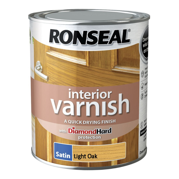 Ronseal Interior Varnish Satin 750ml tin in Light Oak
