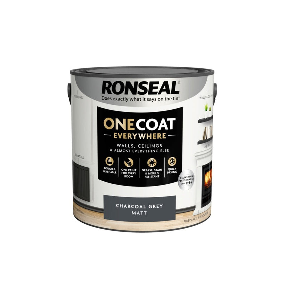 Ronseal One Coat Everywhere Matt Paint 2.5L tin in Charcoal Grey, view 3