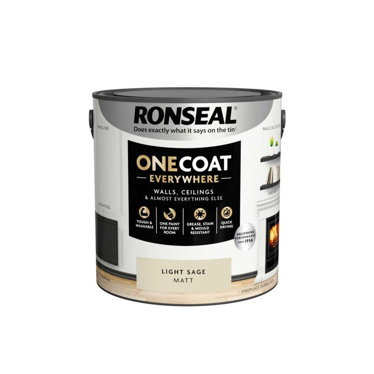 Ronseal One Coat Everywhere Matt Paint 2.5L tin in Light Sage, view 3