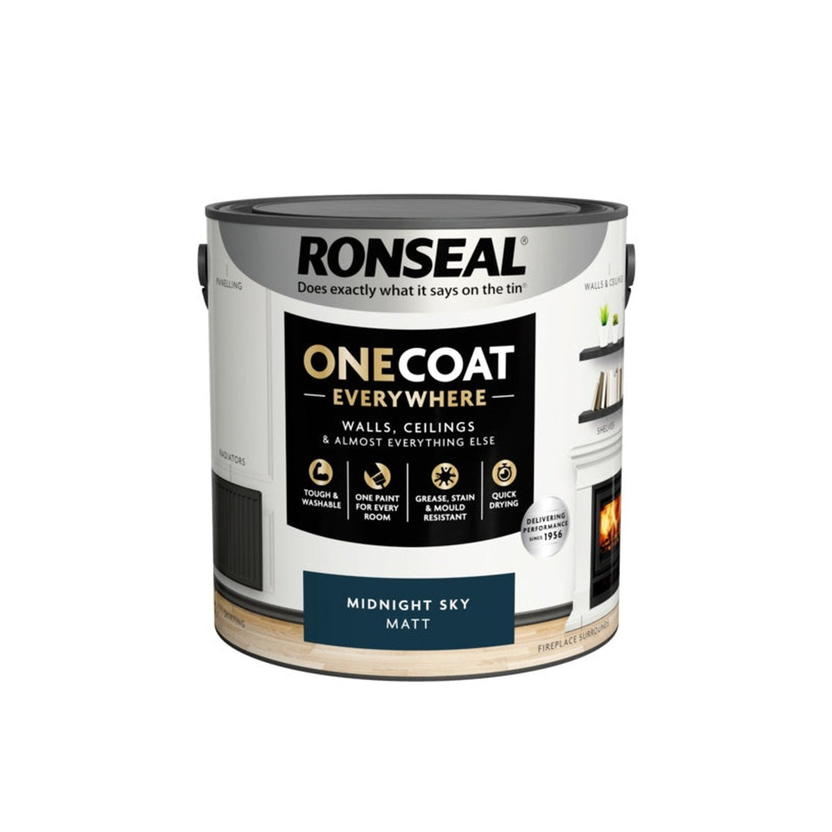 Ronseal One Coat Everywhere Matt Paint 2.5L tin in Midnight Sky, view 3