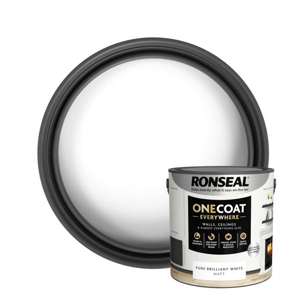 Ronseal One Coat Everywhere Matt Paint 2.5L tin in Pure Brilliant White