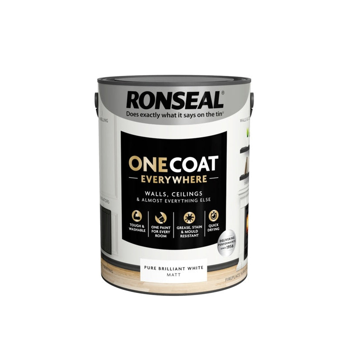 Ronseal One Coat Everywhere Matt Paint 5L tin in Pure Brilliant White, view 3