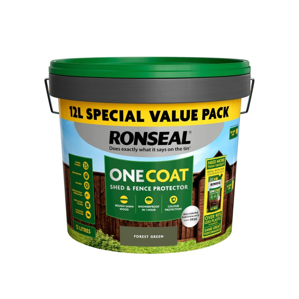 Ronseal One Coat Shed & Fence Protector 12L in Forest Green