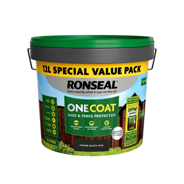Ronseal One Coat Shed & Fence Protector 12L in Tudor Black Oak