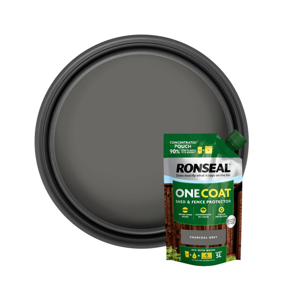 Ronseal One Coat Shed & Fence refill pouch 950ml in Charcoal Grey