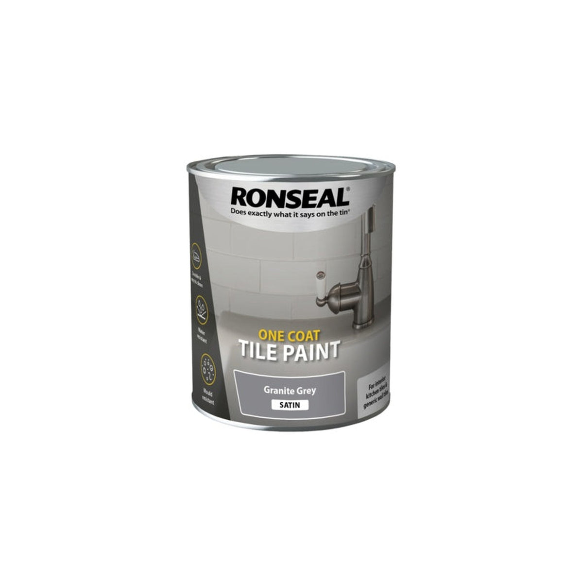 Ronseal One Coat Tile Paint 750ml tin in Granite Grey Satin