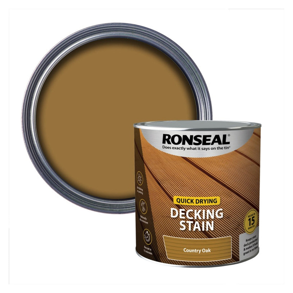 Ronseal Quick Drying Decking Stain Country Oak 2.5L tin