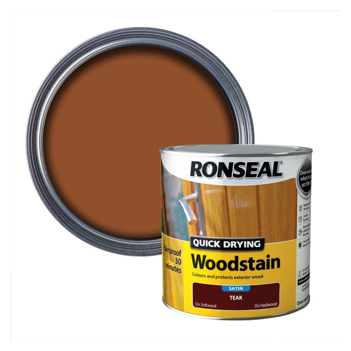 Ronseal Quick Drying Woodstain Satin 2.5L tin in Teak