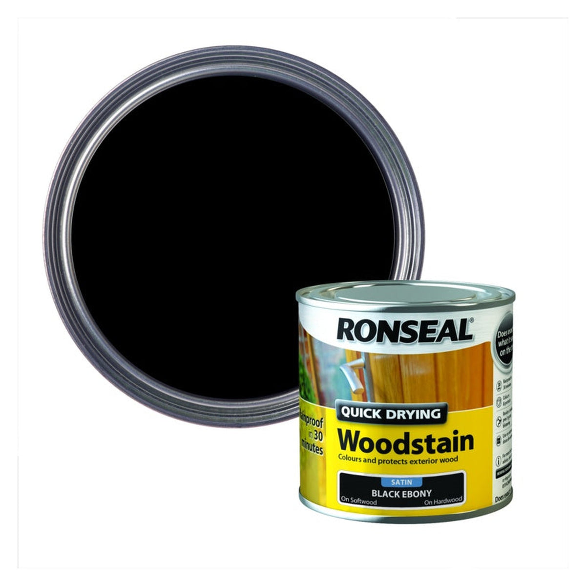 Ronseal Quick Drying Woodstain Satin 250ml in Black Ebony