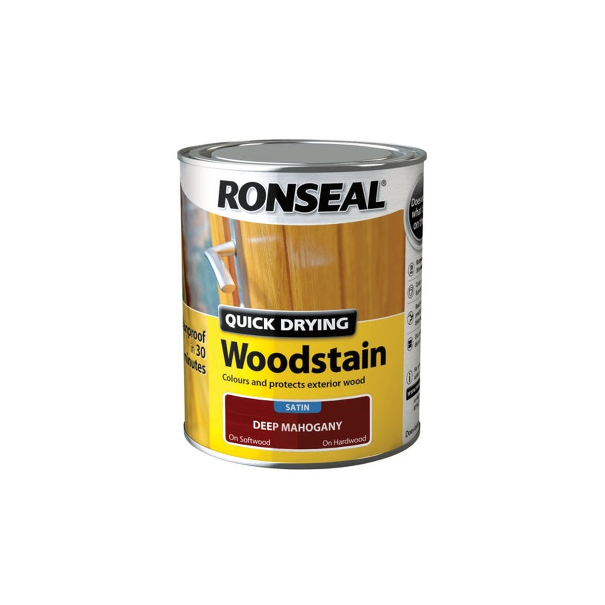 Ronseal Quick Drying Woodstain Satin 750ml in Deep Mahogany, view 2