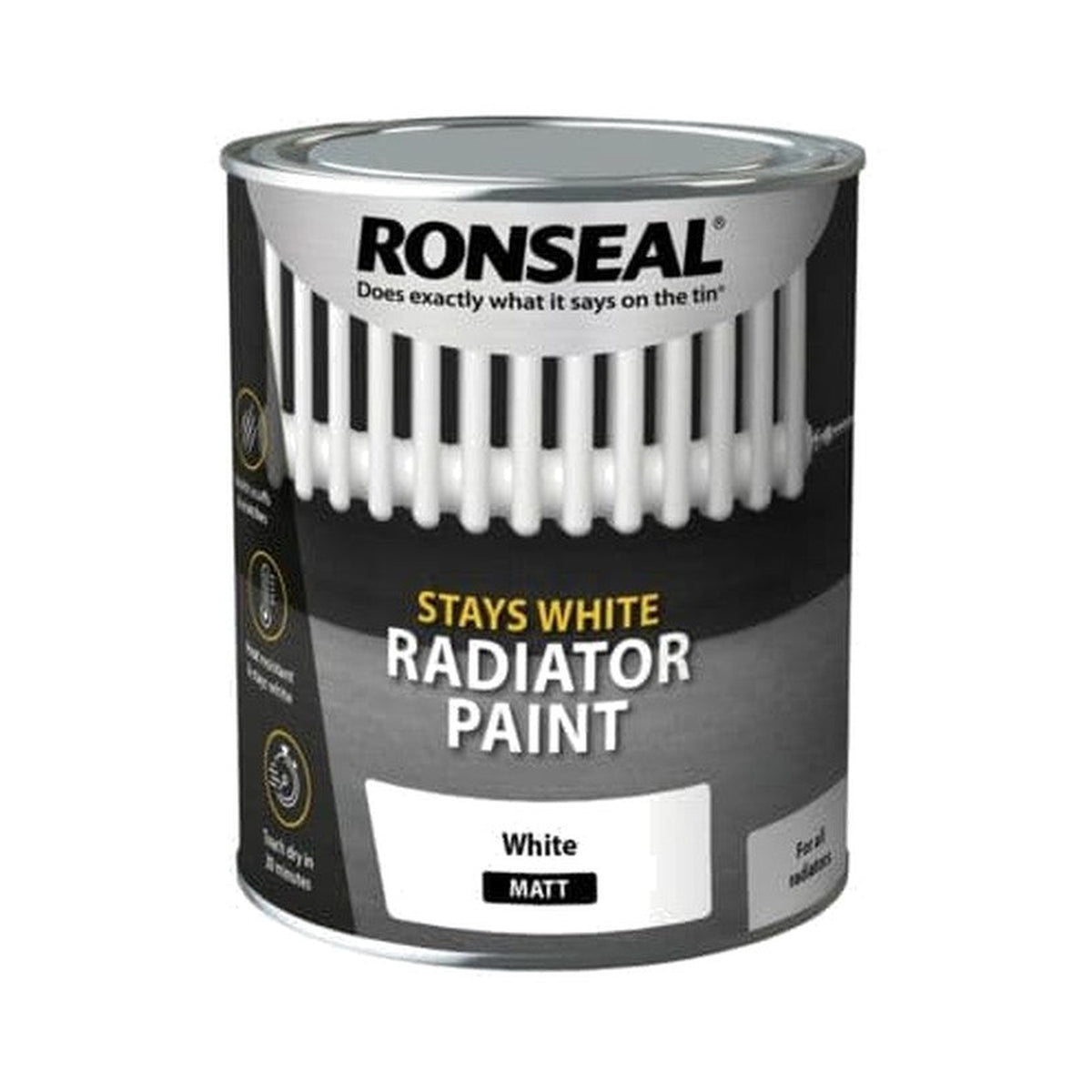 Ronseal Stay White Radiator Paint, White Matt, 750ml