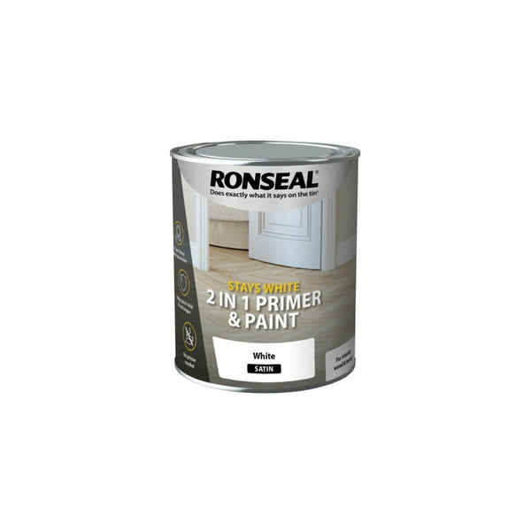 Ronseal Stays White 2in1 Primer & Paint 750ml - White Satin