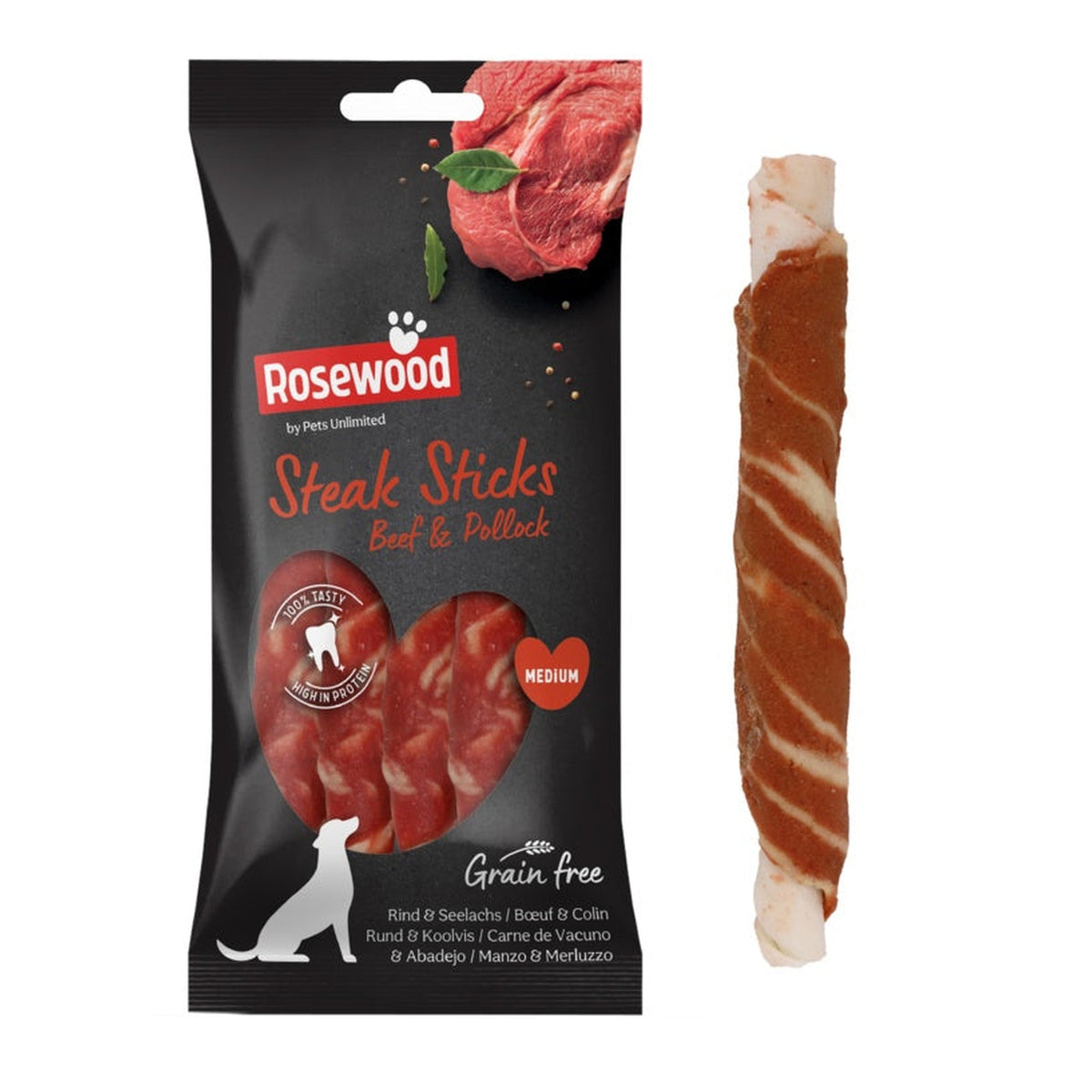 Rosewood beef and pollock steak sticks dog treats, view 8