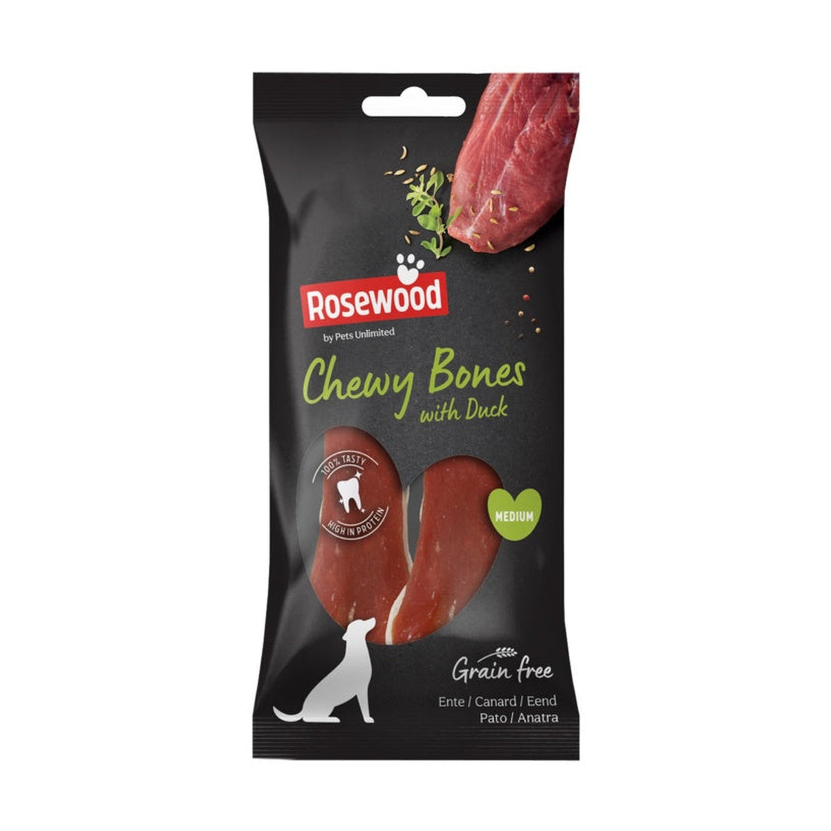 Rosewood Chewy Bones with Duck dog chews, medium