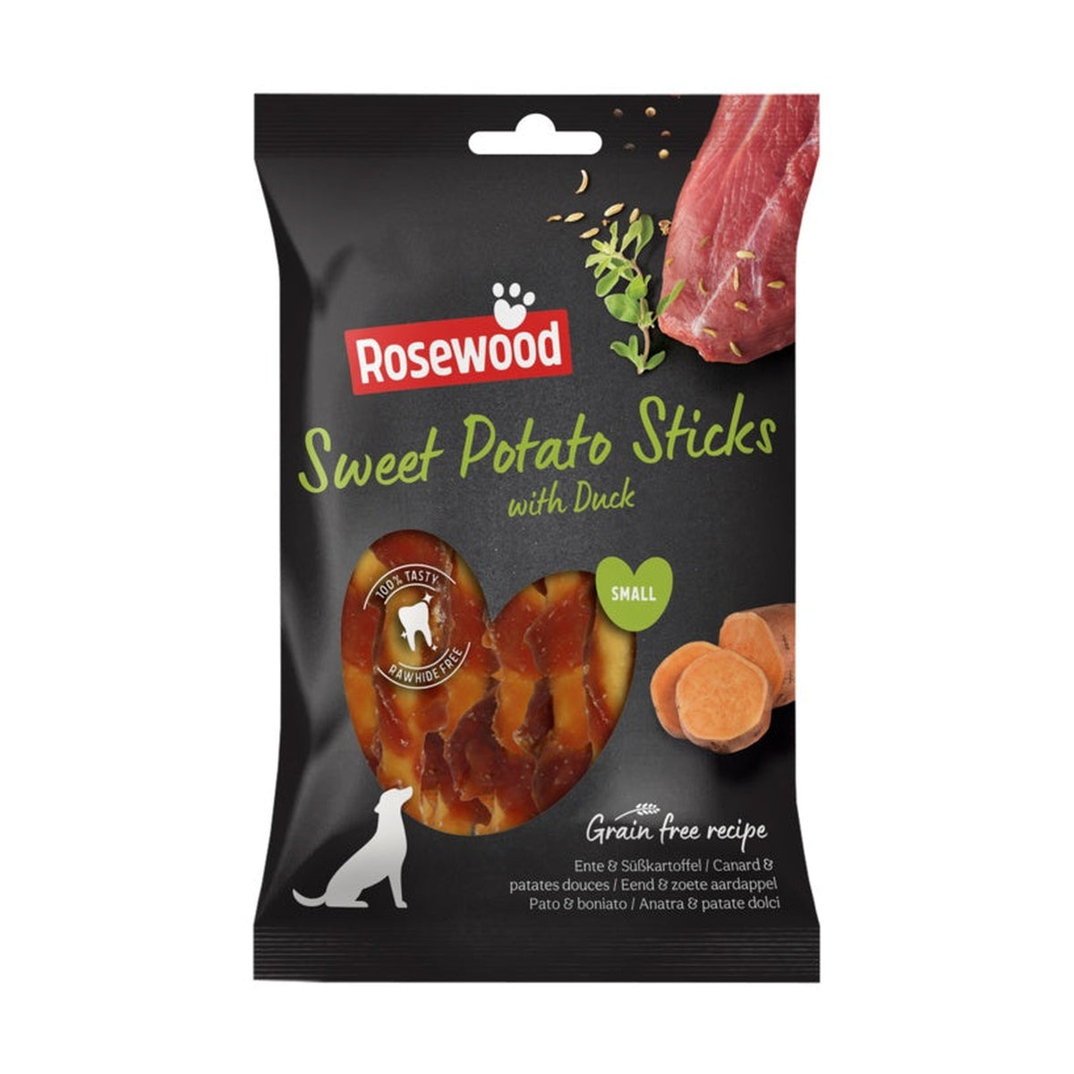 Rosewood duck wrapped sweet potato sticks dog treats 80g