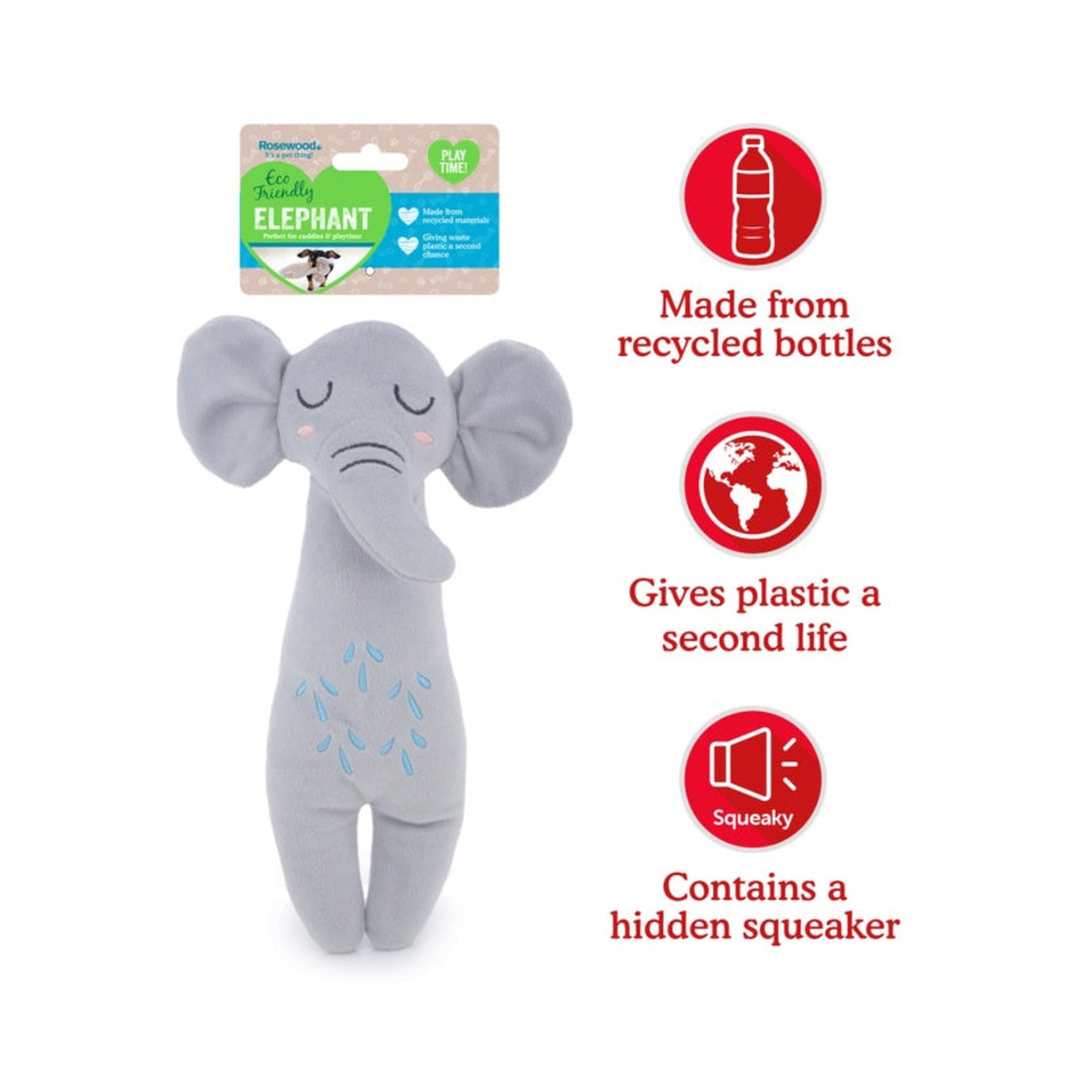 Rosewood Eco recycled elephant dog toy, view 8