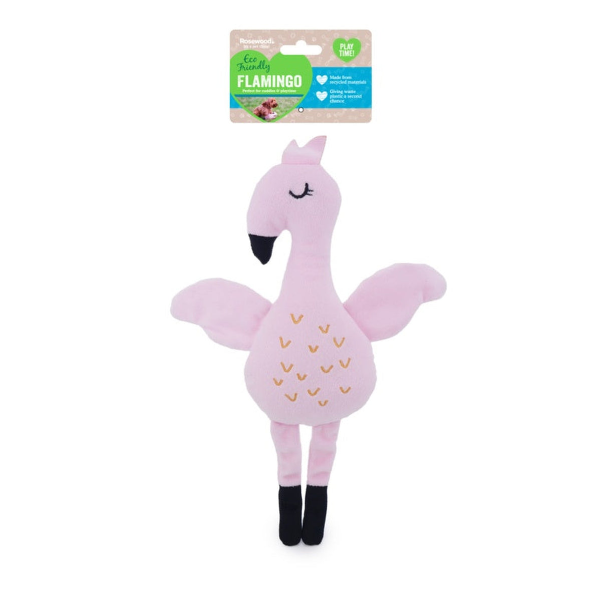 Rosewood eco friendly flamingo squeaky dog toy