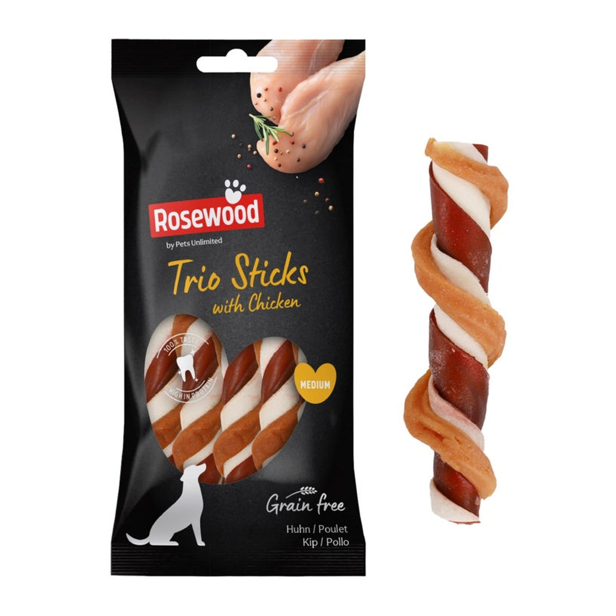 Rosewood trio stick with chicken dog treat, medium, view 9