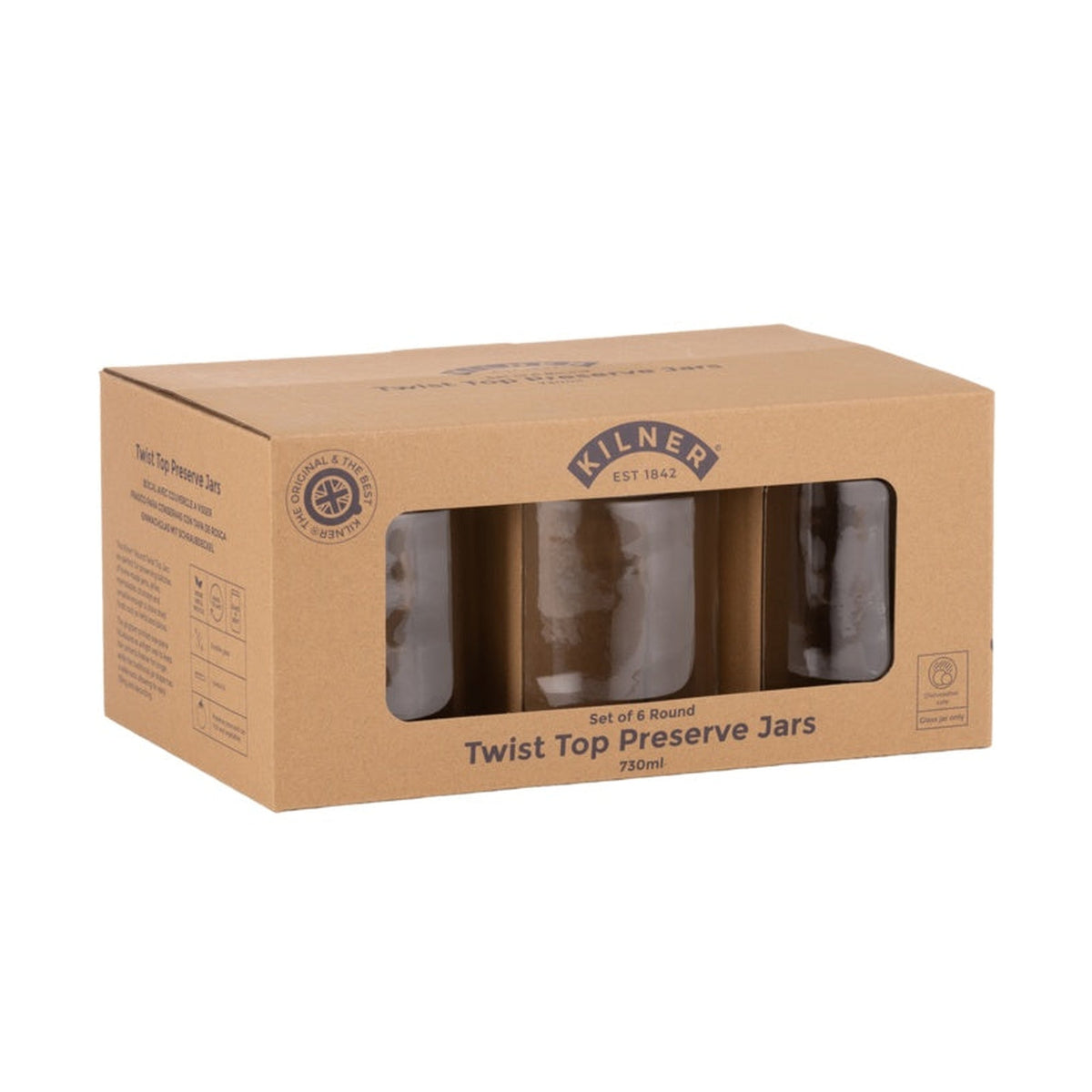 Round Twist Top Jars Set 6 - 730ml