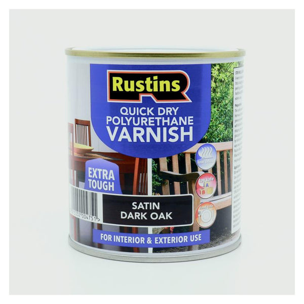 Rustins Polyurethane Satin Varnish Dark Oak 500ml
