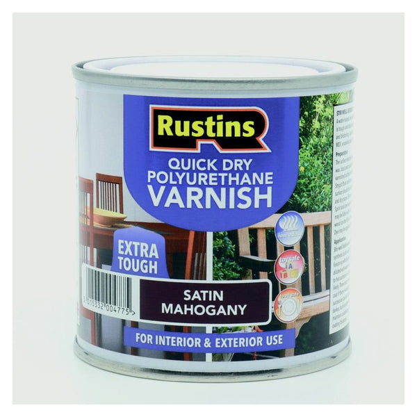Rustins Polyurethane Satin Varnish Mahogany 500ml