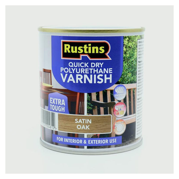 Rustins Polyurethane Satin Varnish Oak 500ml