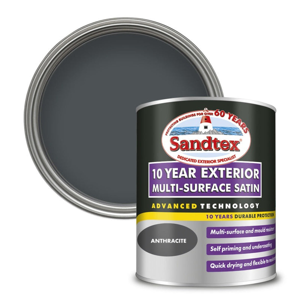 Sandtex 10 Year Exterior Multi Surface Satin Anthracite 750ml tin