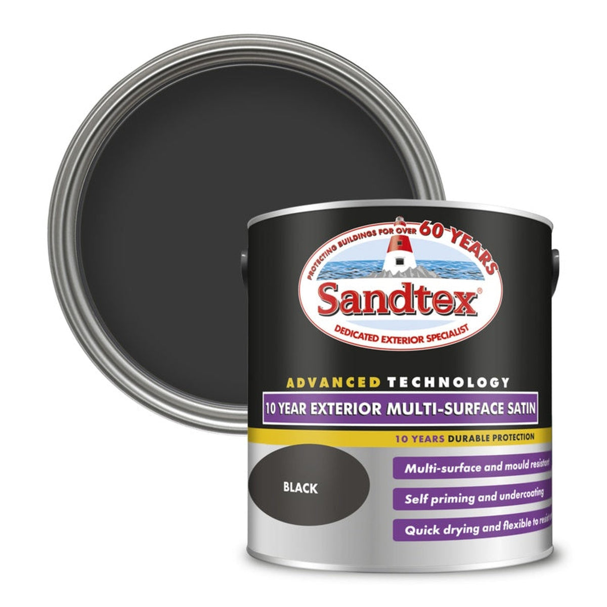 Sandtex 10 Year Exterior Multi Surface Satin Black 2.5L tin