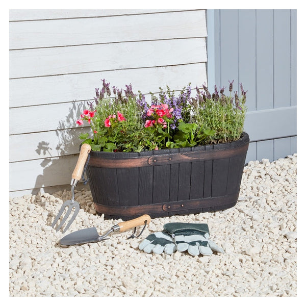 Sankey oak effect barrel trough planter, 60.5cm