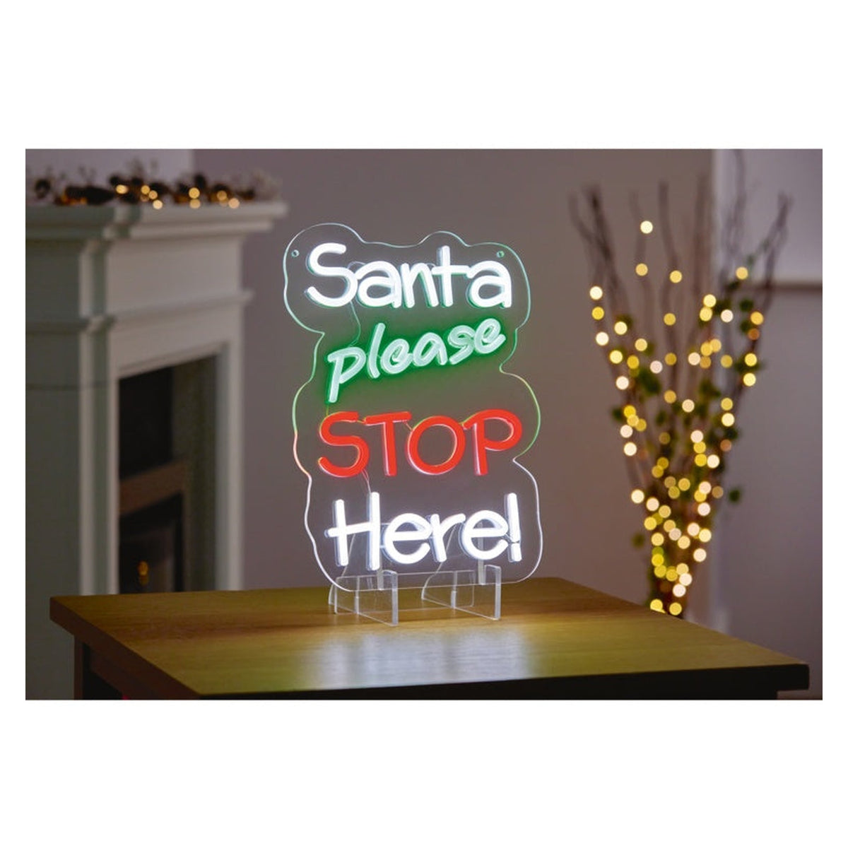 Santa Please Stop Here Hanging Lit Sign - 35cm, view 2