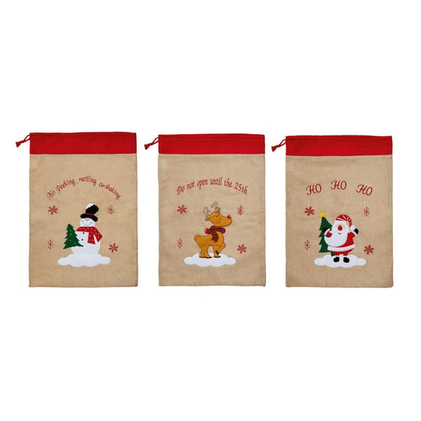 Santa, Snowman & Reindeer Jute Santa Sack - 70 x 50cm