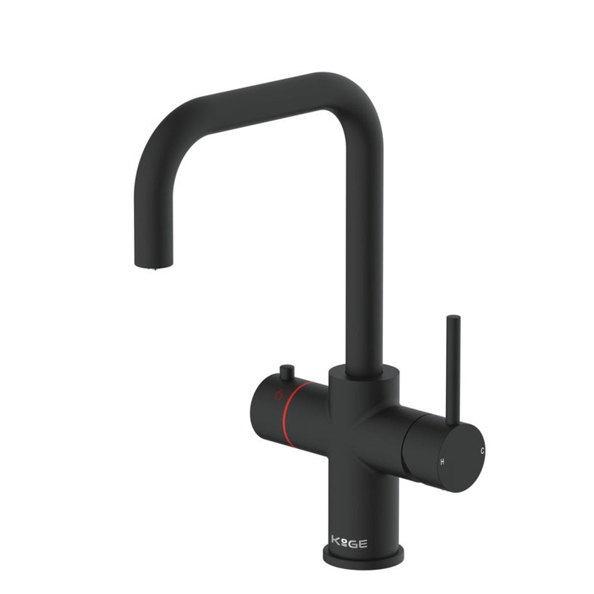 Scudo 3 in 1 boiling water tap with D spout in black, view 2