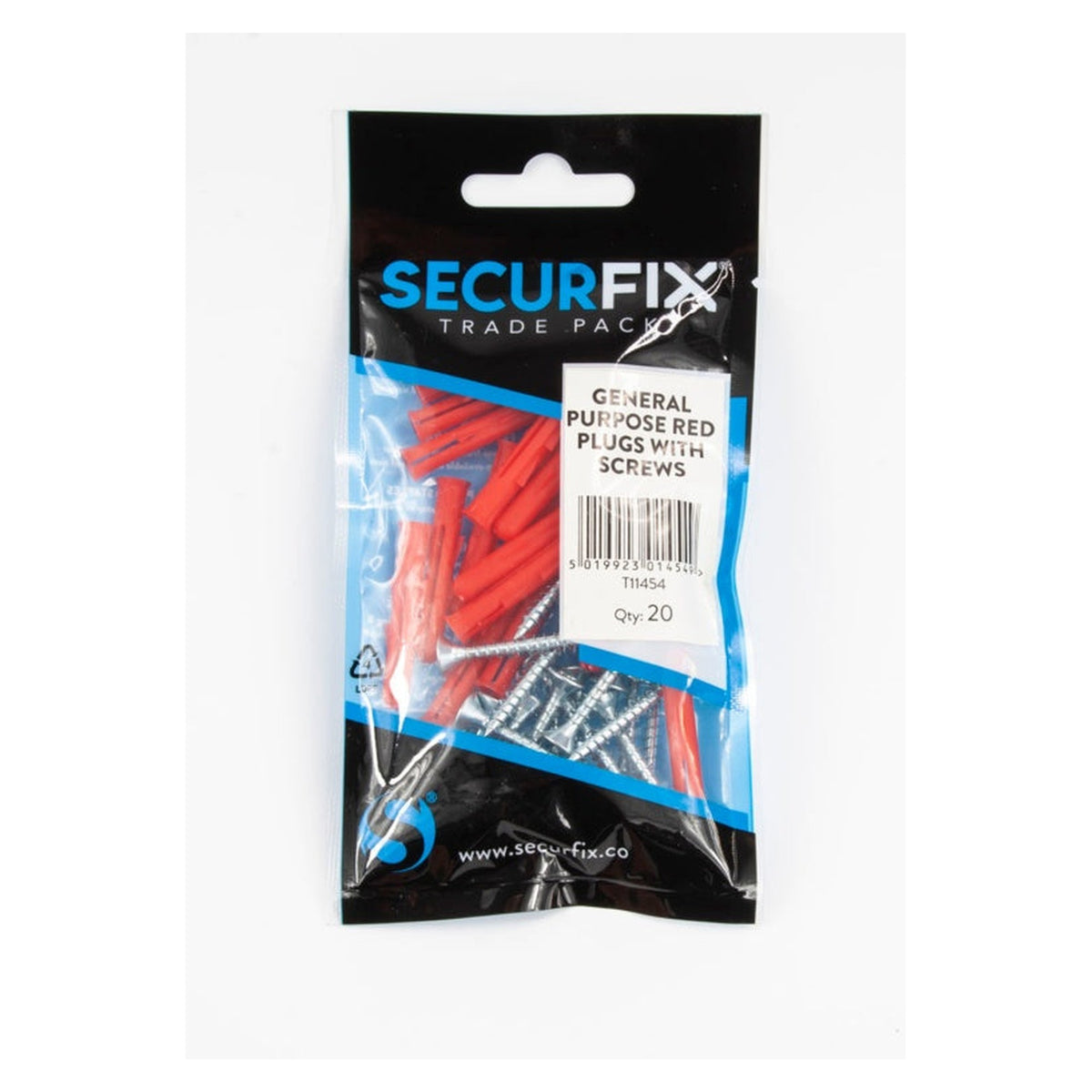 Securfix red wall plugs with screws, pack of 20, view 2