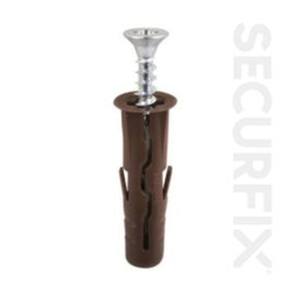 Pack of twenty Securfix heavy duty brown wall plugs with screws