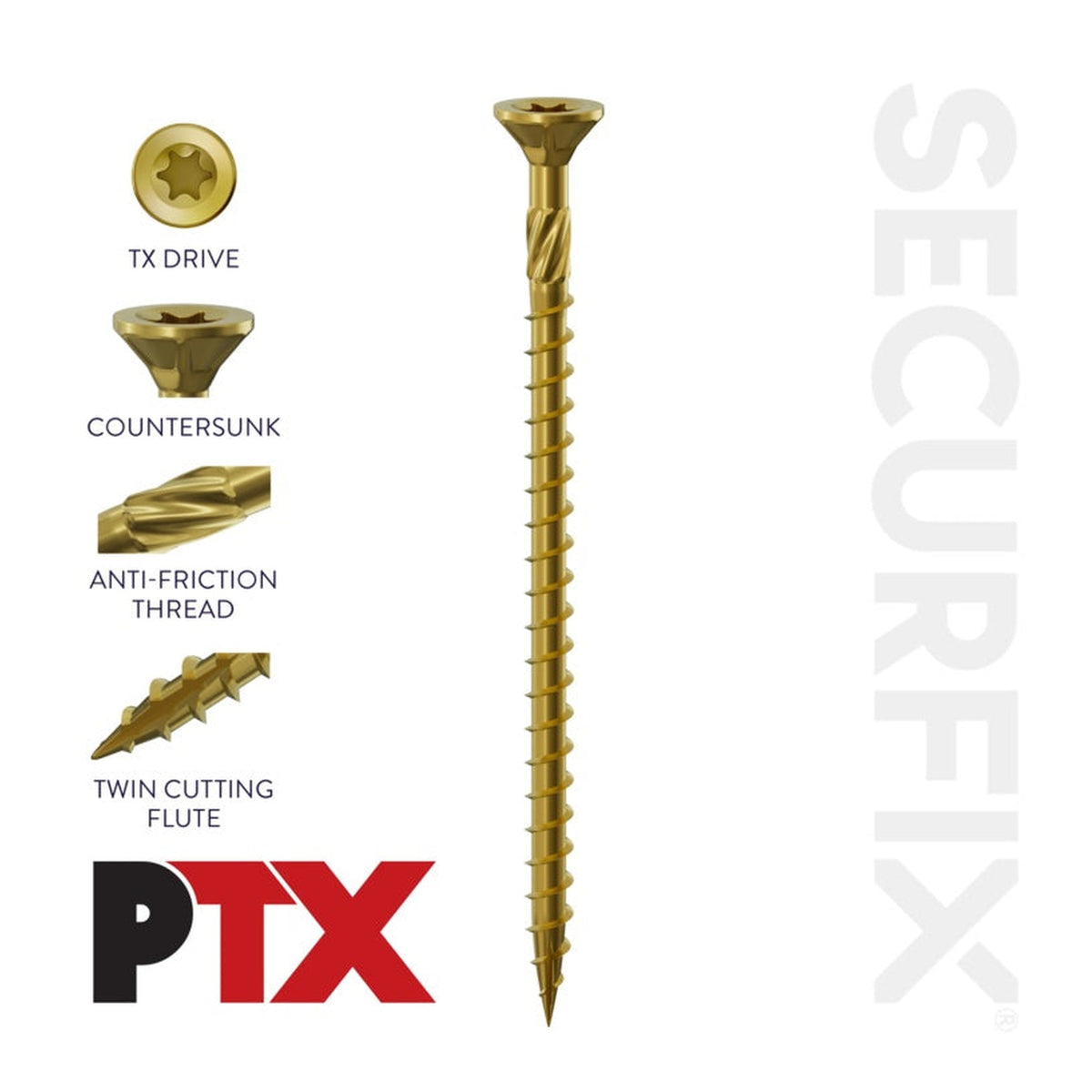 Pack of 100 Securfix PTX 4.0 x 60mm screws
