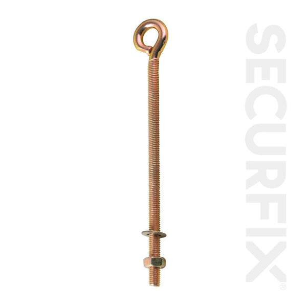 Pack of five Securfix zinc plated M8 x 150mm eye bolts